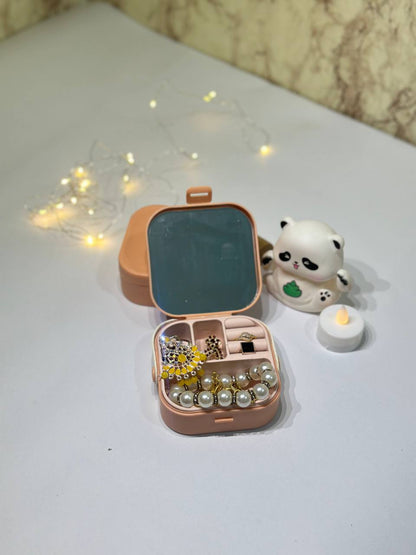 Mini Travel Jewelry Organizer Box with Mirror