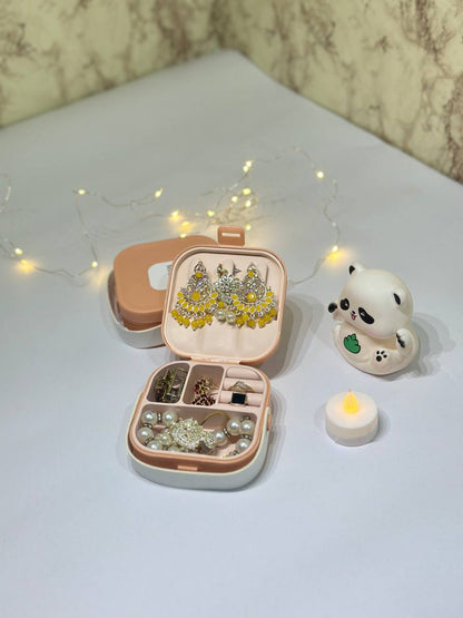 Mini Travel Jewelry Organizer Box with Mirror